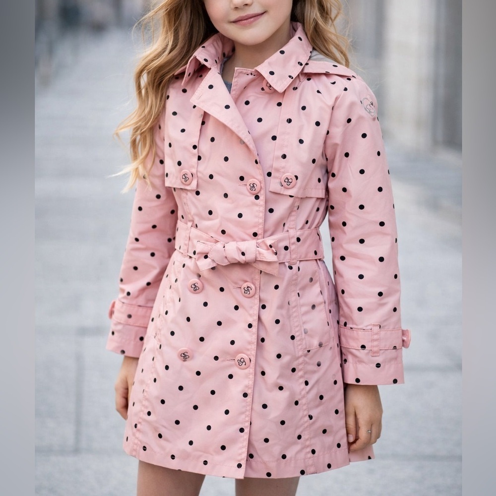 Jessica Simpson Girls Pink Polka Dot Trench Coat Size 6X | Hooded (1220)